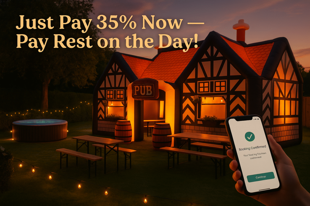 Inflatable pub lighting setup for evening event