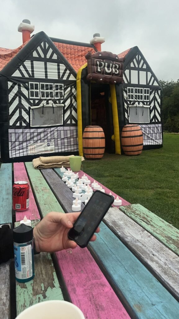 Inflatable pub hire Taunton wedding setup