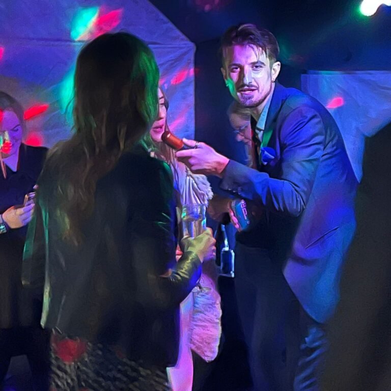 Party guests inside inflatable pub South West