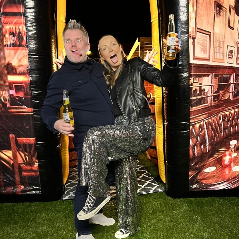 Party guests inside inflatable pub South West