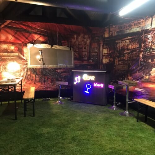 Party guests inside inflatable pub South West