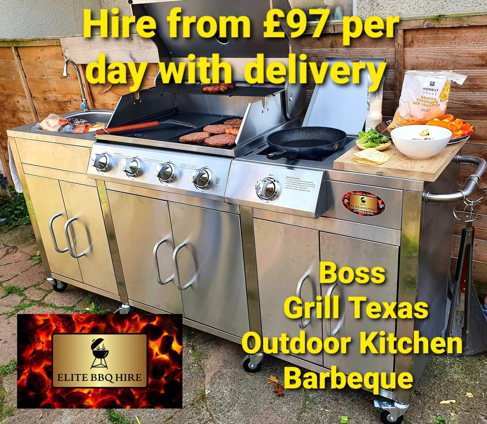 Full Elite BBQ Hire Boss Grill Texas outdoor kitchen